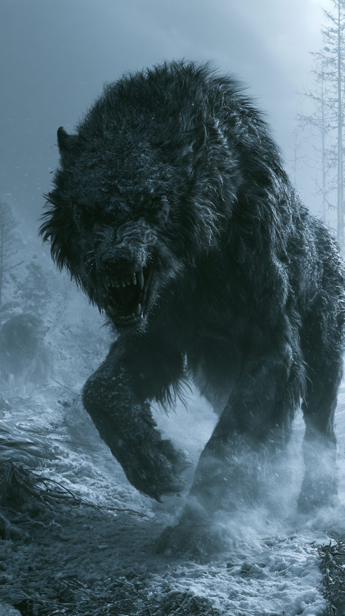 Der Wolf Fenrir mit gefletschten Zähnen