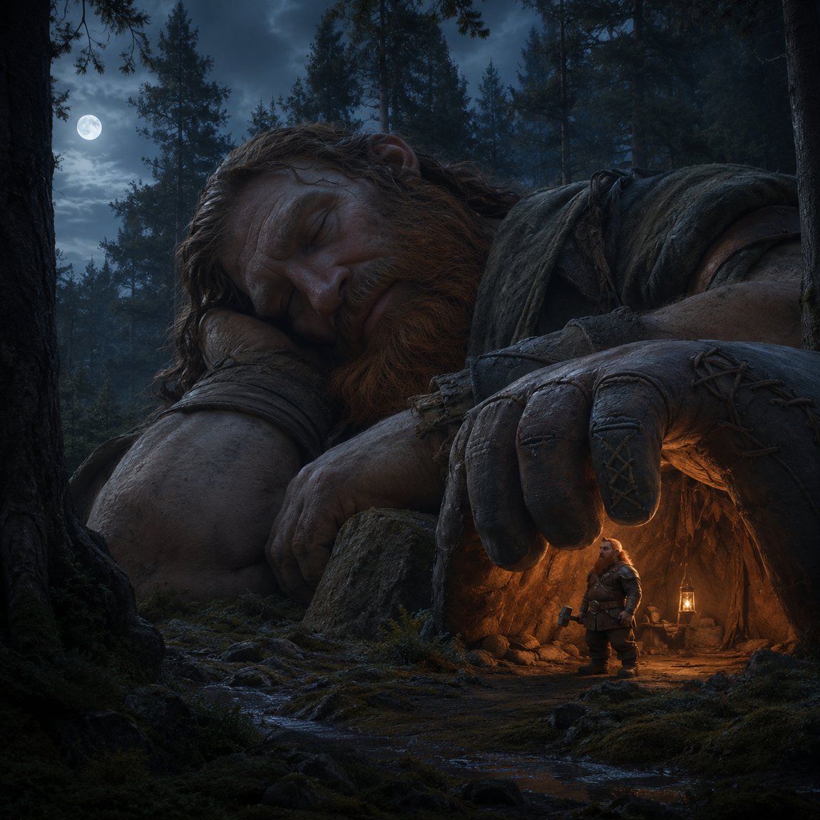 Thor begegnet dem Riesen Skrymir auf dem Weg nach Utgard