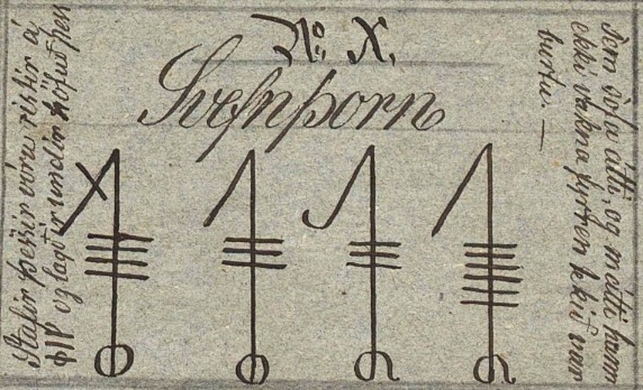 Der Svefnþorn als Galdrastafur im Huld-Manuskript (1860), Seite 55, Zeichen X
