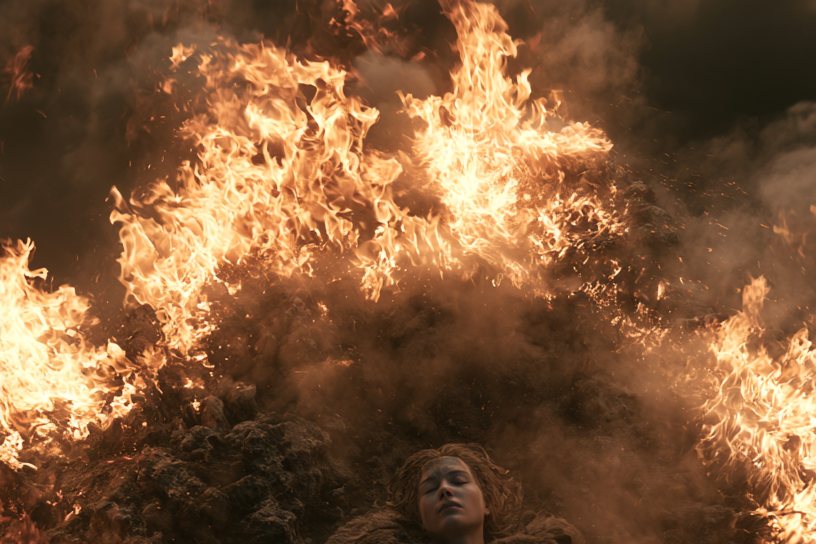 Brynhild schlafend am Flammenberg – Sinnbild für den Schlafdorn Svefnþorn