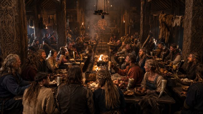 Julfest an der festlichen Tafel