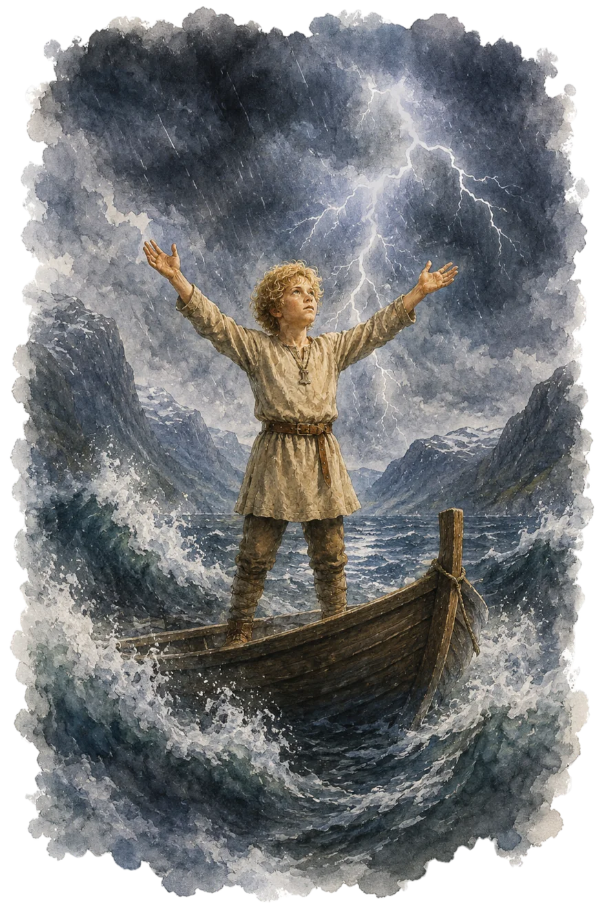 Illustration: Leif am Ufer des Fjords