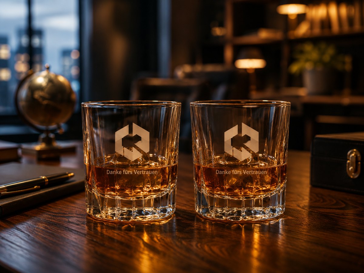 Whiskygläser-Set mit graviertem Firmenlogo als Kundengeschenk