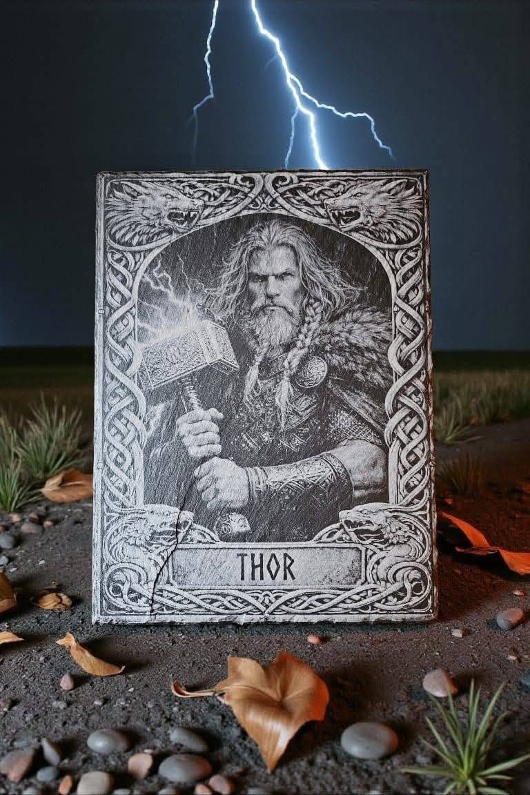 Ahnenreihe-Porträt Thor auf Schiefer, lasergraviert | Glanz & Gravur