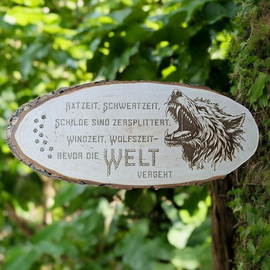 Baumscheibe mit Motiv, handgeschliffen und graviert